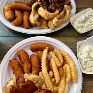 1) Chicken livers &amp; perch combo 2) Deviled crab plate