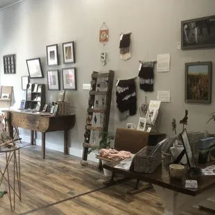 Interior walls feature local artists and different mediums.