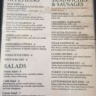 Lunch menu- other side includes burgers and individual artisan pizzas