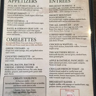 Breakfast menu