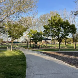 Play structure and picnic tables