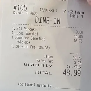 I did not dine in. I called in. See $5.96 gratuity? I did not put that there.