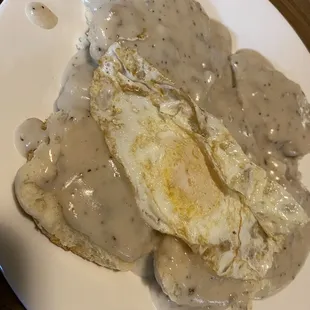 Biscuits and gravy, egg over easy