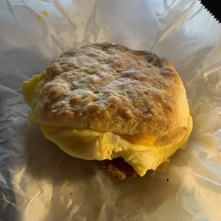 Tenderloin biscuit with egg and cheese. Wow!