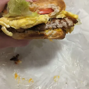 HUGE tenderloin biscuit with egg, cheese, lettuce, and tomato. another one!!