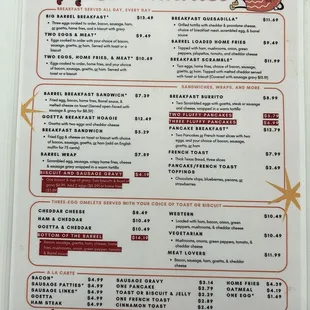 Breakfast menu