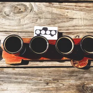 a row of beer glasses