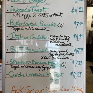 Specials for the day! Check out the prices very very reasonable