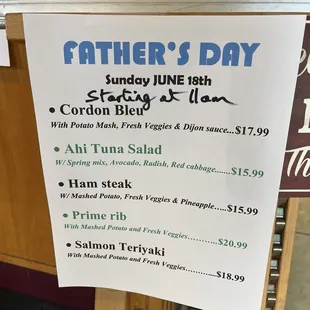 It was Father's Day, and they had these specials also