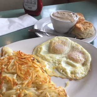 Biscuits and Gravy as you would get at any hotel&apos;s complimentary breakfast (not good)