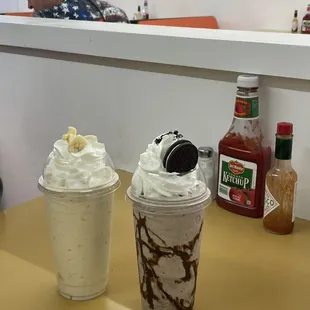 two beverages on a counter