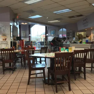 tables and chairs in a restaurant