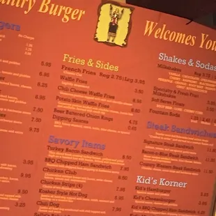 The Menu on the wall