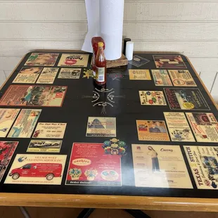 Old school table with local advertisers