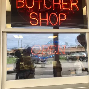 Outside of the butcher shop -- signage