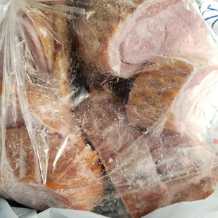 Smoked turkey legs cut into one inch pieces