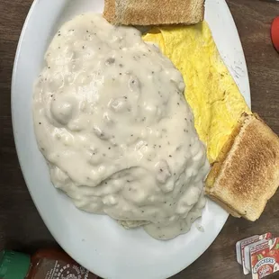 Cheese omelette w/ half order of biscuits and gravy