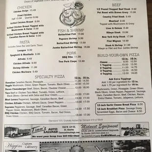 the menu for dinner is served