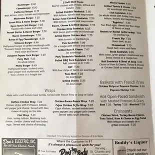 the menu for lunch