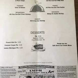 the menu for the night dinner special