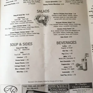 the menu of the restaurant
