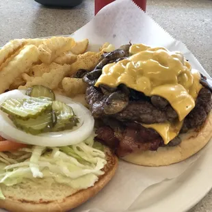 a hamburger and french fries on a plate
