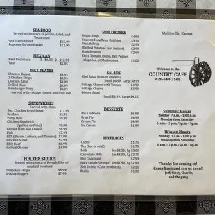 the menu of the restaurant