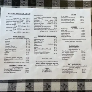 the menu for the restaurant