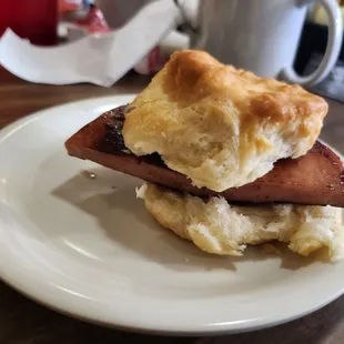 An amazing biscuit with fried bologna