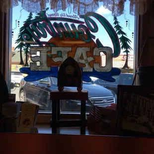 a sign in the window