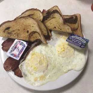 2 eggs, bacon and marble rye toast!