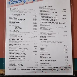 Breakfast menu.  Full menu available all day