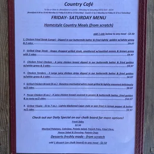 Friday and Saturday Lunch Menu Front