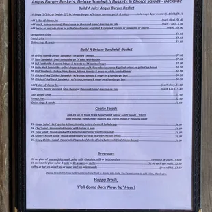 Mon - Thurs Lunch Menu Back