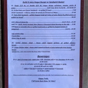 Friday and Saturday Lunch Menu Back