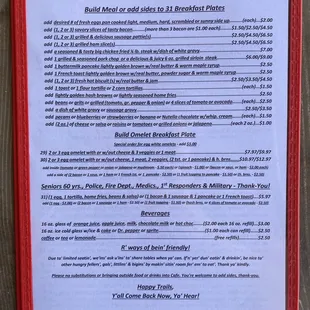 Breakfast Menu Back Page