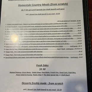 Current lunch menu prices as of 25 October 22