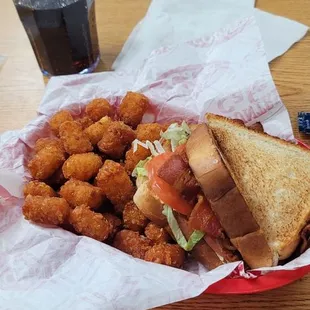 12/4/2024 BLT on Texas toast  Tater tots instead of fries  Diet Pepsi