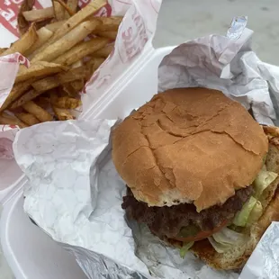 Hamburger and French fries