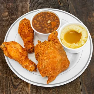 3pc Chicken dinner. All dinners come with 2 small sides add a drink for $1