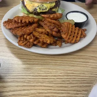 Country Club burger with sweet potatoes fries.