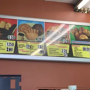 a menu on the wall