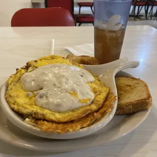 an omelet and toast