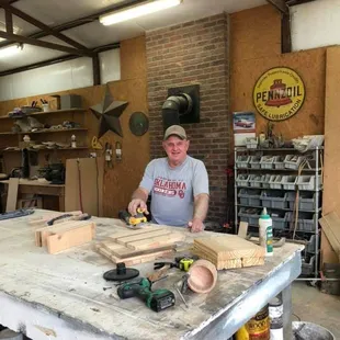 Lucky in his wood shop