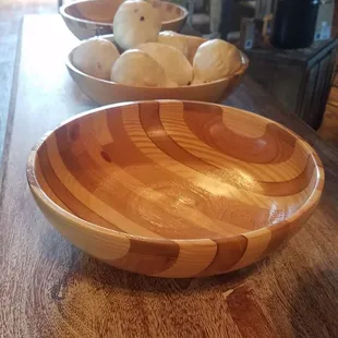 Lucky (the owner) makes custom bowls in his wood shop next door! Sooo beautiful!