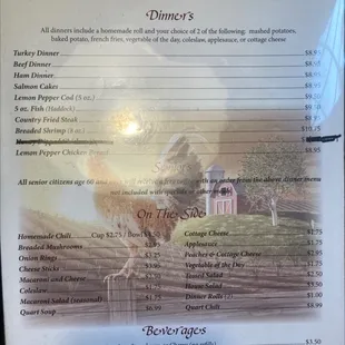 the menu and prices