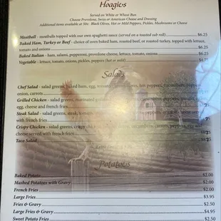 the menu for the restaurant