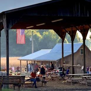 Picnic area with main office/ ticket sales/ county store in the background.