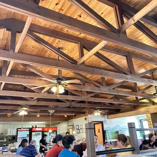 people sitting at tables and eating