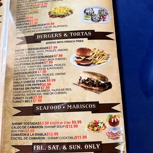 the menu for the restaurant